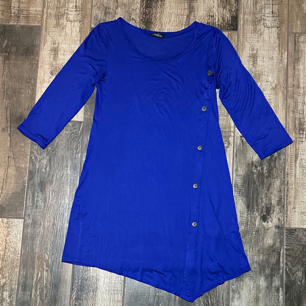 Blue Asymmetrical Button Tunic
